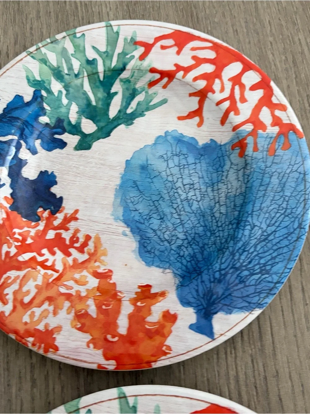Pier 1 Coral Reef Melamine 8.5” Plates Set Of 6 Sea Life Beach Orange/Blue/Teal
